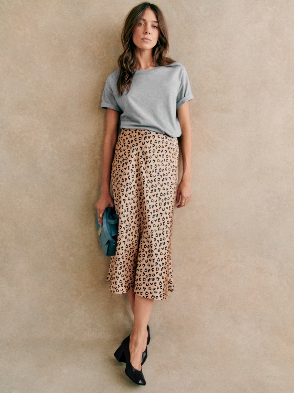 SEZANE Sandy Leopard Print Satin Midi Skirt Size 38 / US 4 $150